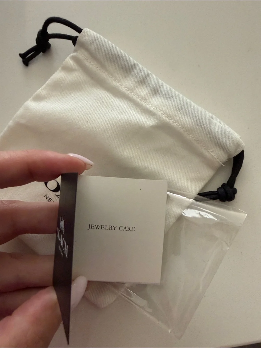 Coach White Pouch with Black Logo and Drawcords